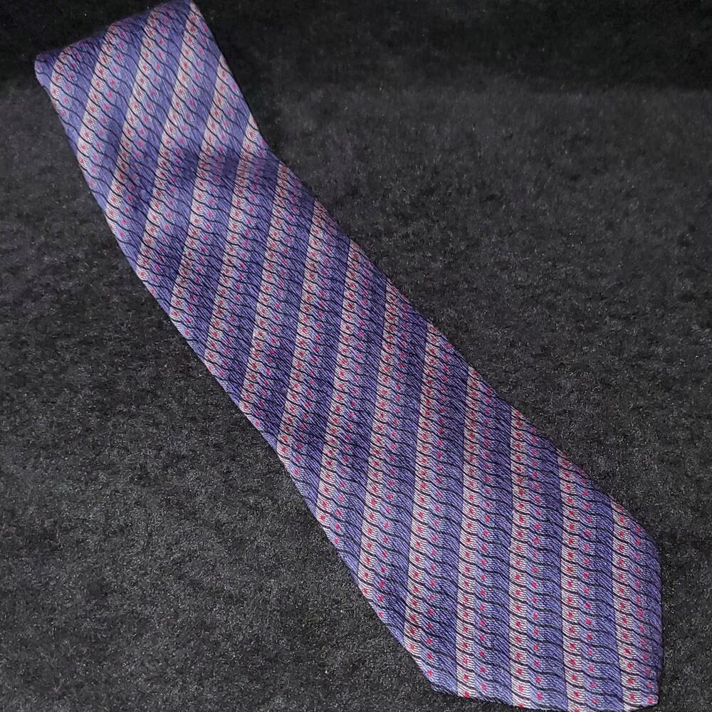 Paco Rabanne Men's 100% Italian Silk Blue Gray Burgundy Tie